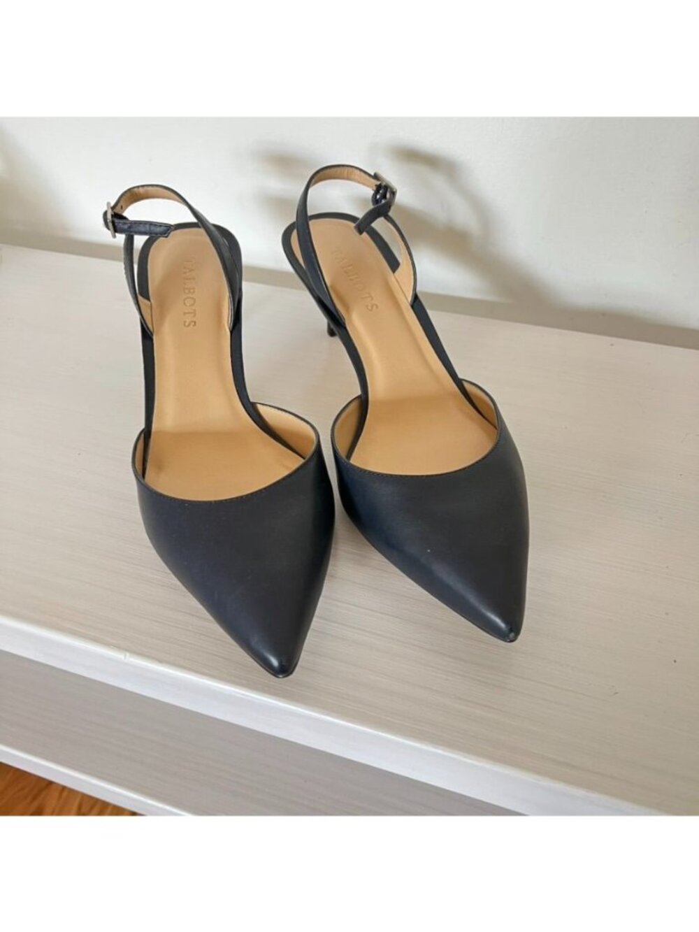 Talbots Women Sz 8.5 Navy Blue Pointed Toe Slingback Kitten Heels Classic Career